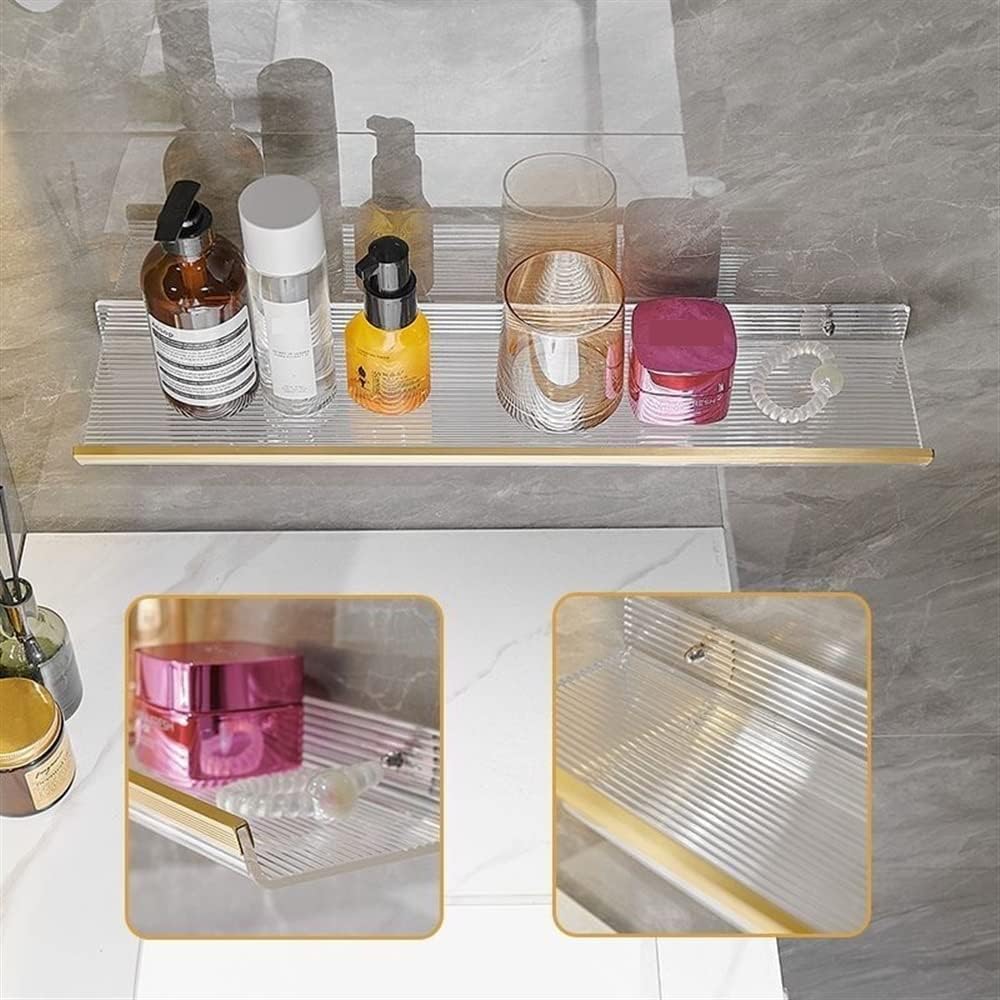 Multi-Functional Floating Corner Shower Shelf | Drill-Free Wall-Mounted Acrylic Mirror Organizer for Bathroom Essentials(Size:50CM,Color:A)