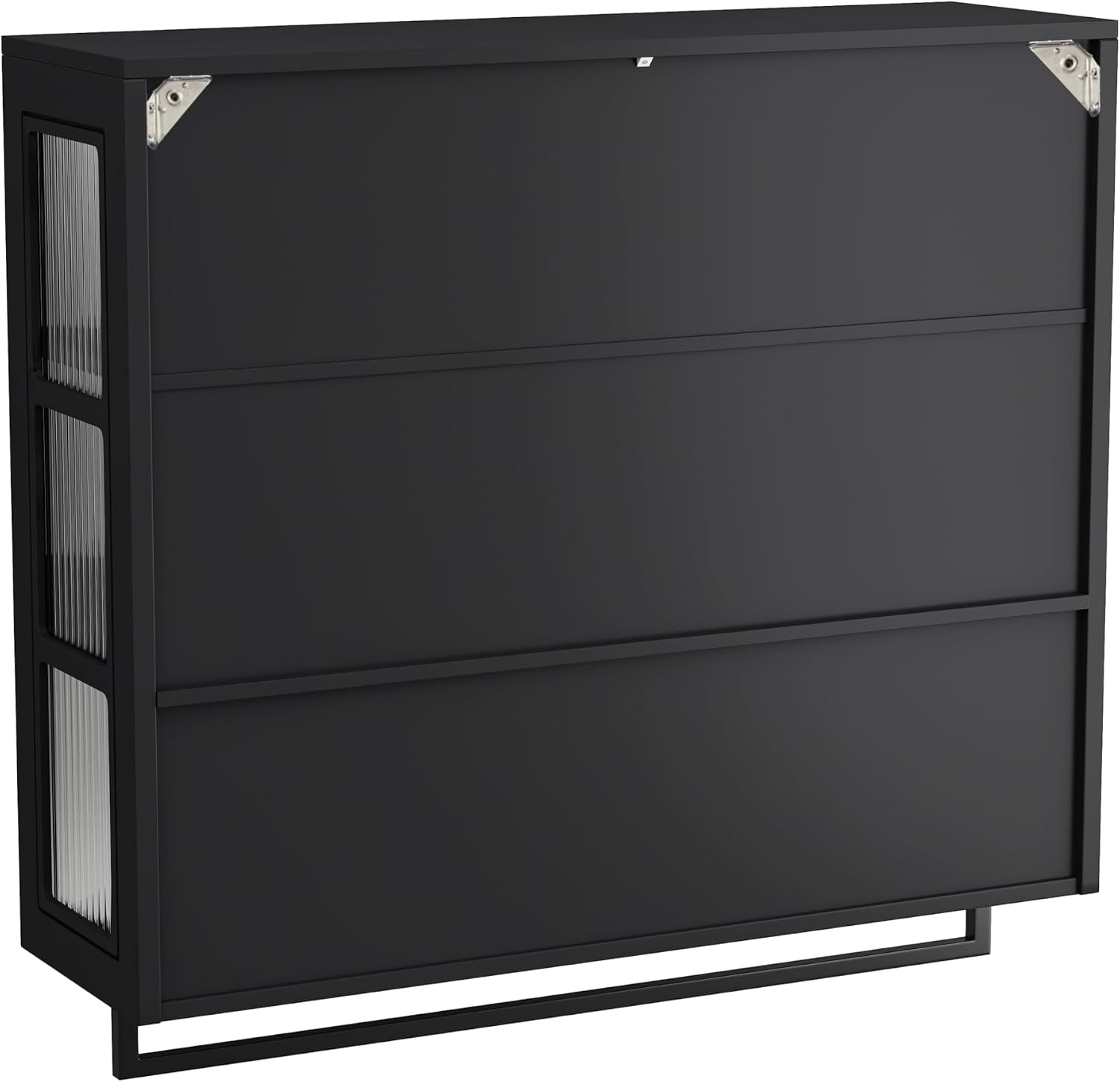 Polibi Wall Cabinet with Fluted Glass, Modern Wall-Mounted Storage with Towel Bar, Removable Shelves, Minimalist Design for Entryway Living Room Bathroom Dining Room, Easy Assembly, Black