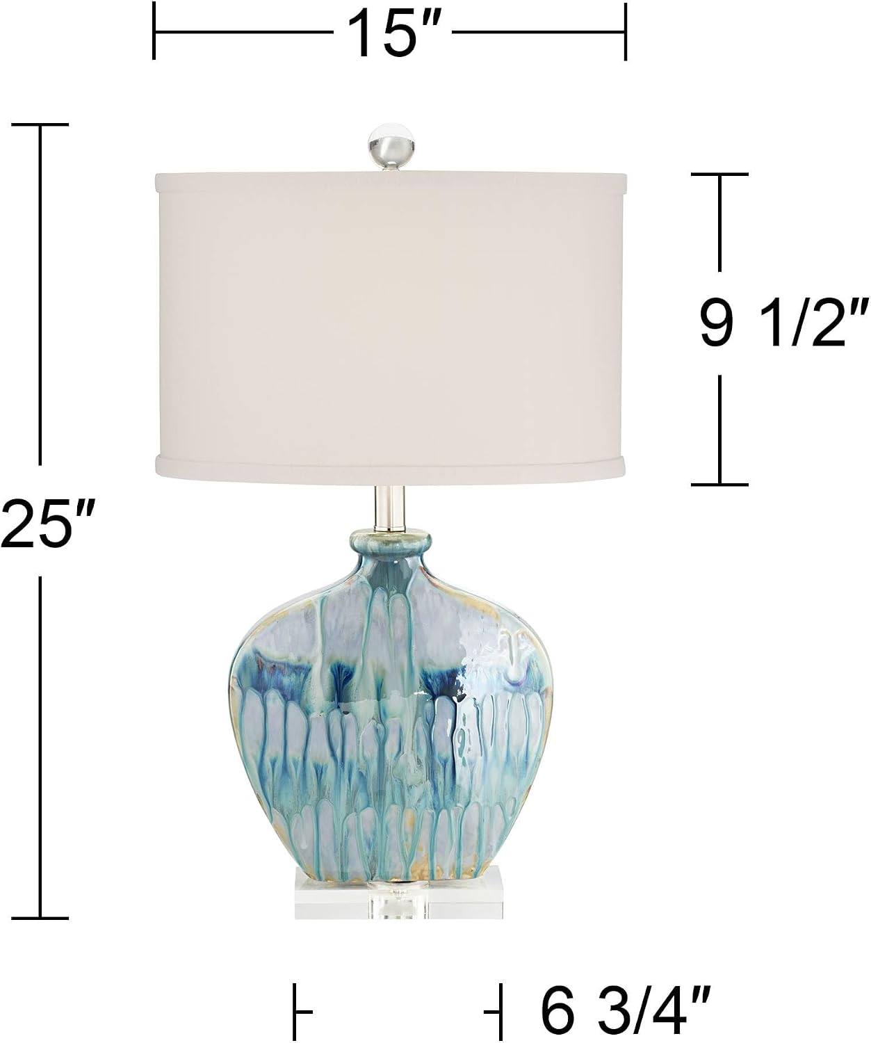 Possini Euro Design Mia 25' High Mid Century Modern Coastal Table Lamp Blue Drip Ceramic Single Off-White Shade Living Room Bedroom Bedside Nightstand House Office Home Kitchen (Colors May Vary)