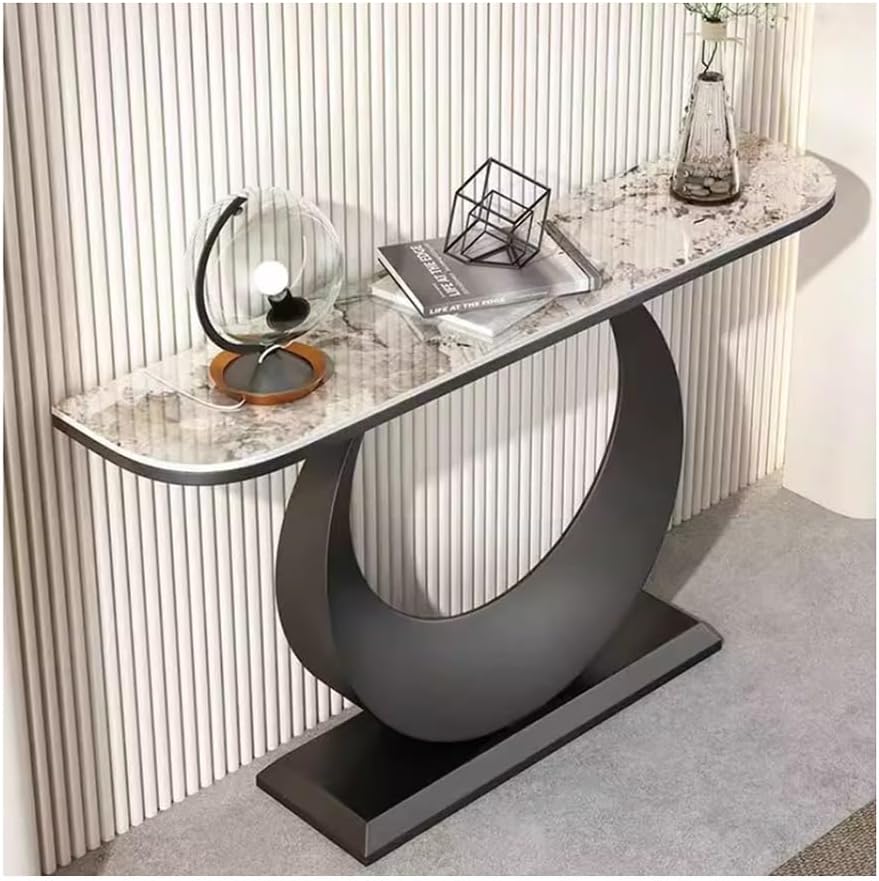 GRRICEPL Console Table with Circle Base, Slate Side Table, Living Room Sofa Side Table, Metal Frame Bedroom Bedside Table(Black-C,150X30X80 CM)