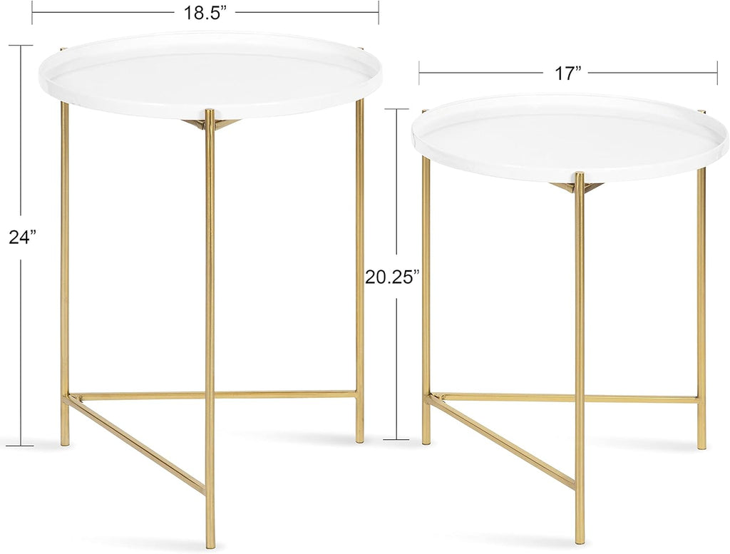 Kate and Laurel Ulani Modern Nesting Side Table, Set of 2, White and Gold, Sophisticated Glam End Tables for Storage and Display
