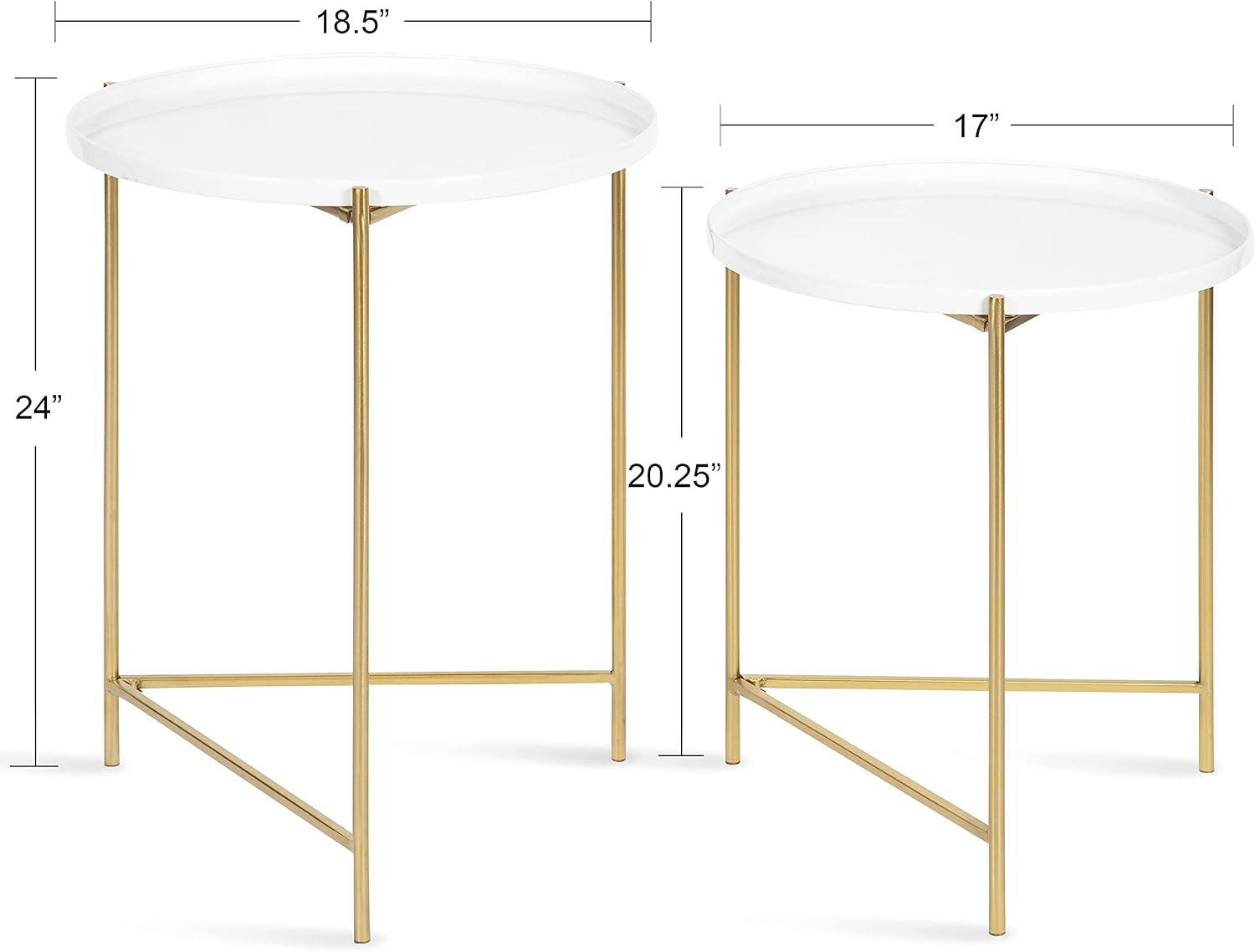 Kate and Laurel Ulani Modern Nesting Side Table, Set of 2, White and Gold, Sophisticated Glam End Tables for Storage and Display