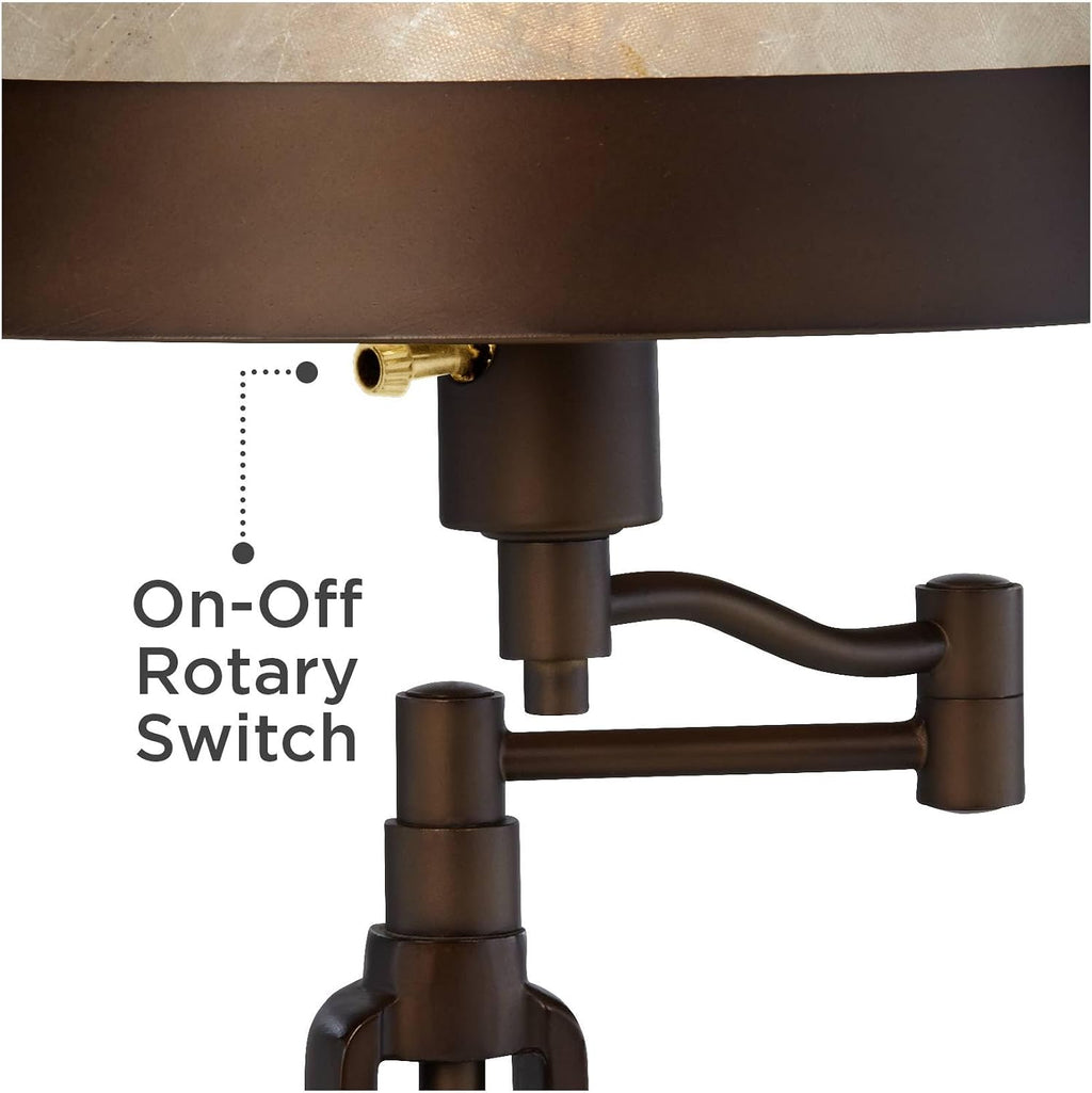 Franklin Iron Works Samuel 21 1/4' High Rustic Swing Arm Accent Table Lamp with USB Ports A+C Charging Bronze Natural Mica Shade for Living Room Bedroom House Bedside Nightstand Home Office Family