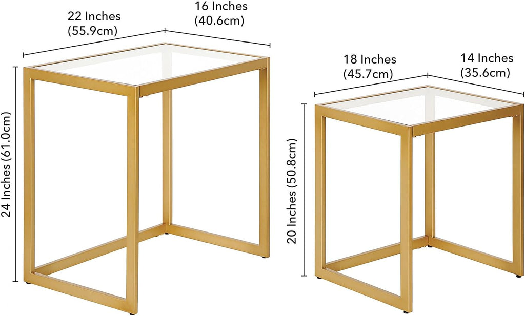 Henn&Hart Rectangular Nested Side Table in Brass, Table for Living Room, Bedroom