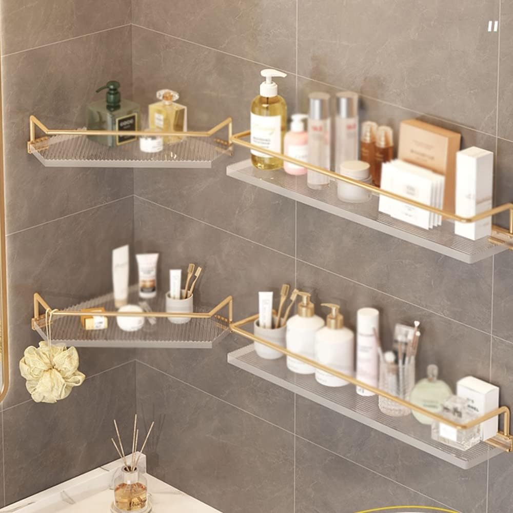 Acrylic Bathroom Shelf Corner Shower Caddy Wall Mounted Floating Shelves with Towel Rack Storage Transparent Cosmetic nizer for Dressing Table Kitchen Storage Shelves/Gold 40cm