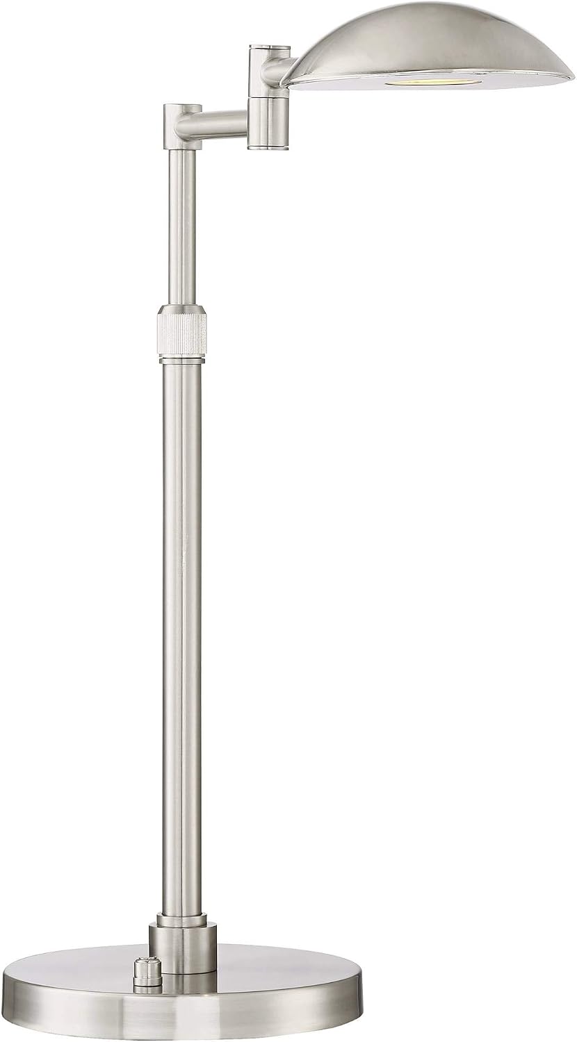 Possini Euro Design Eliptik Modern Desk Table Lamp 24 1/2' High Satin Nickel Metal LED Swing Arm Adjustable Height Decor for Bedroom Living Nightstand Bedside Office Kids Room House Home Family