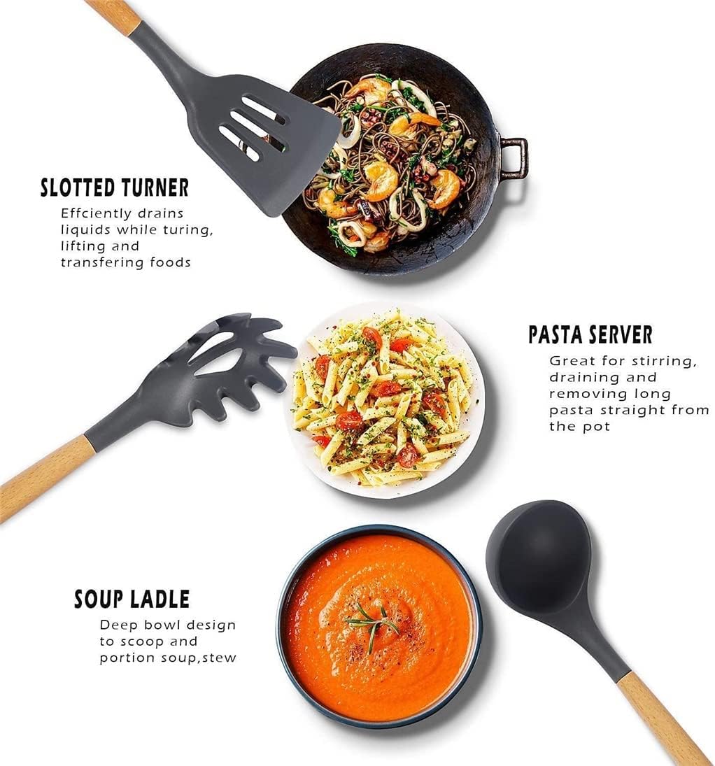 Silicone Kitchenware Cooking Utensils Set Non-stick Cookware Whisk Beaters Kitchen Cooking Tool Set(Black)