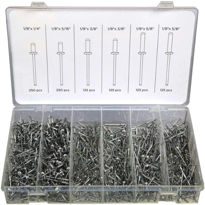 LOT TWO 1000pc 1/8' Aluminum Blind Pop Rivet Assortment 4 Hand/Air Riveter Gun Rivet Set, Jikkolumlukka