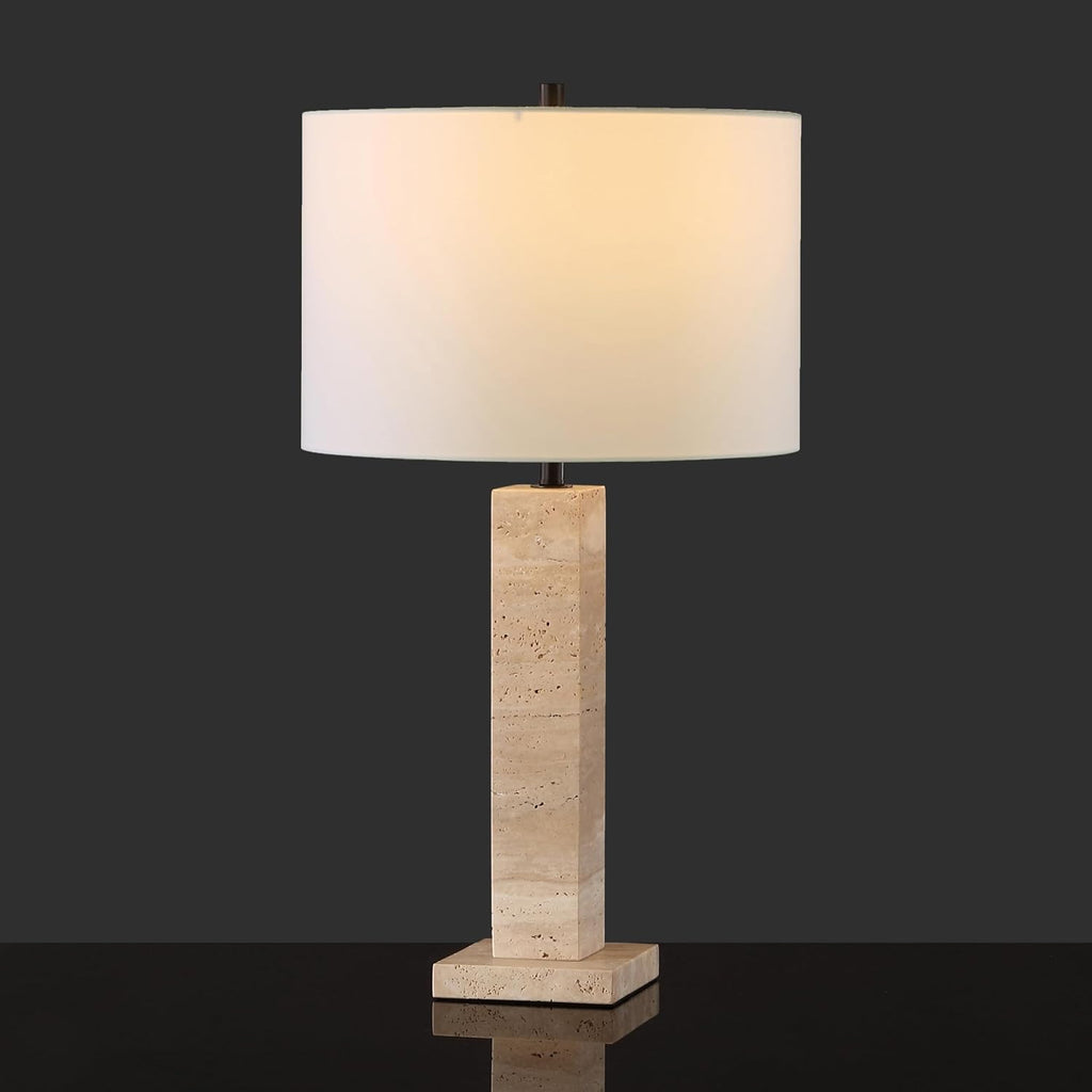 SAFAVIEH Couture Collection Hannabeth Travertine/Black 27-inch Dimmable Table Lamp for Bedroom Living Room Home Office Desk Nightstand