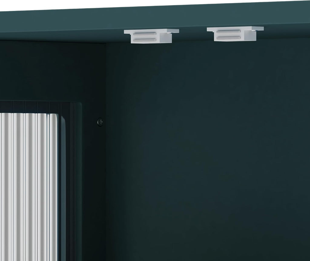 Polibi Wall Cabinet with Fluted Glass, Modern Wall-Mounted Storage with Towel Bar, Removable Shelves, Minimalist Design for Entryway Living Room Bathroom Dining Room, Easy Assembly, Dark Green