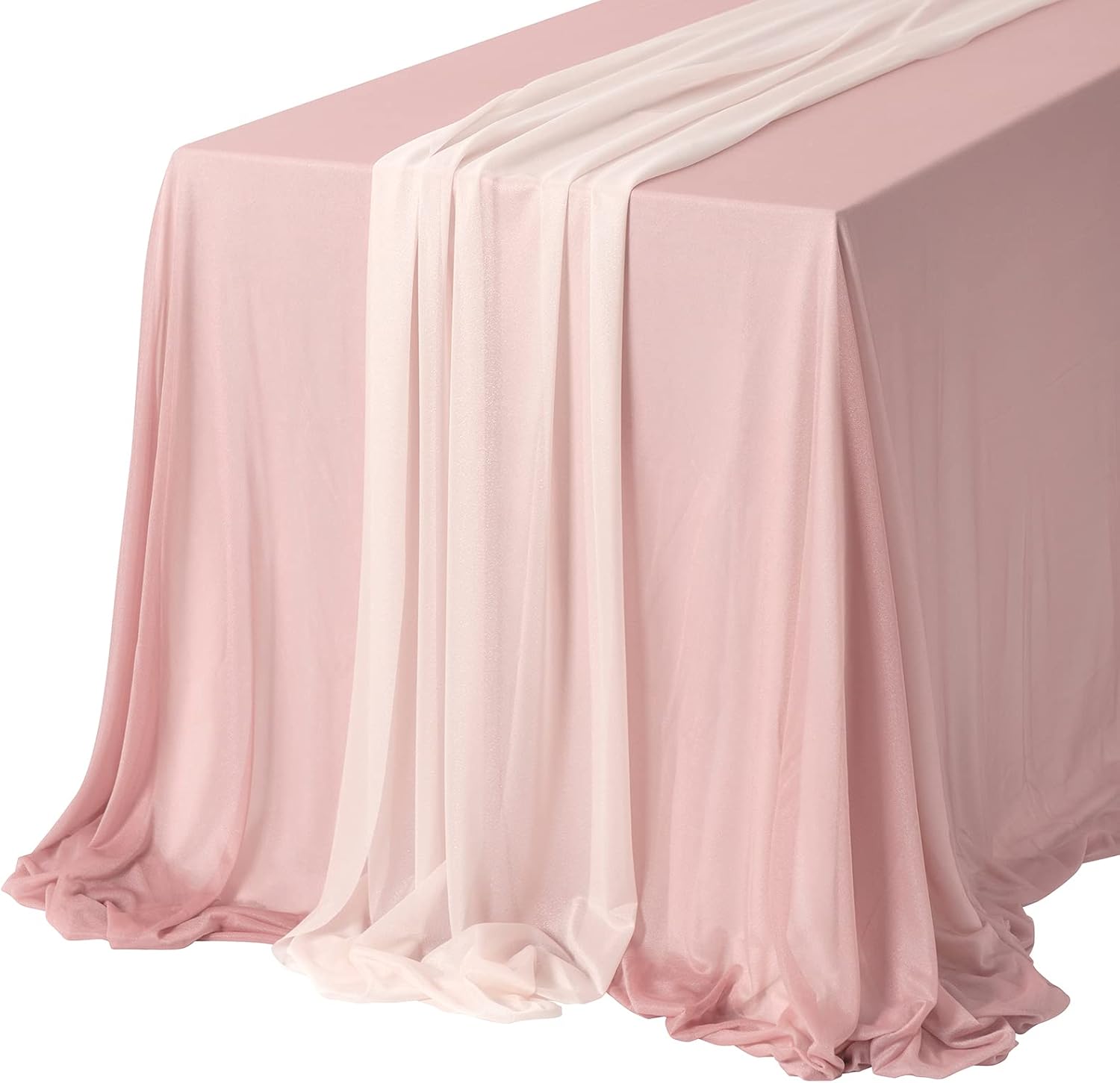 Ling's Moment Pink Fabric Round Table Decor Set with Garland, Table Cloth & Table Runner
