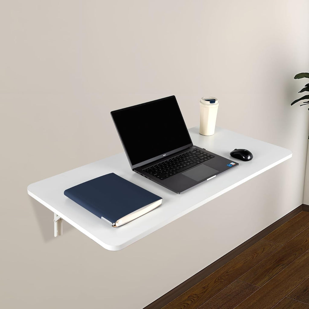 Neoaider Wall Mounted Folding Table 47.2'L x 19.7'W, Laundry Folding Table with Heavy Duty Metal Collapsible Shelf Brackets, Wall Mounted Desk Fold Down for Small Spaces, White