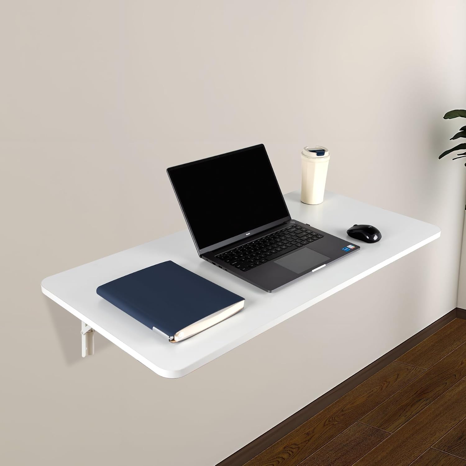 Neoaider Wall Mounted Folding Table 47.2'L x 19.7'W, Laundry Folding Table with Heavy Duty Metal Collapsible Shelf Brackets, Wall Mounted Desk Fold Down for Small Spaces, White