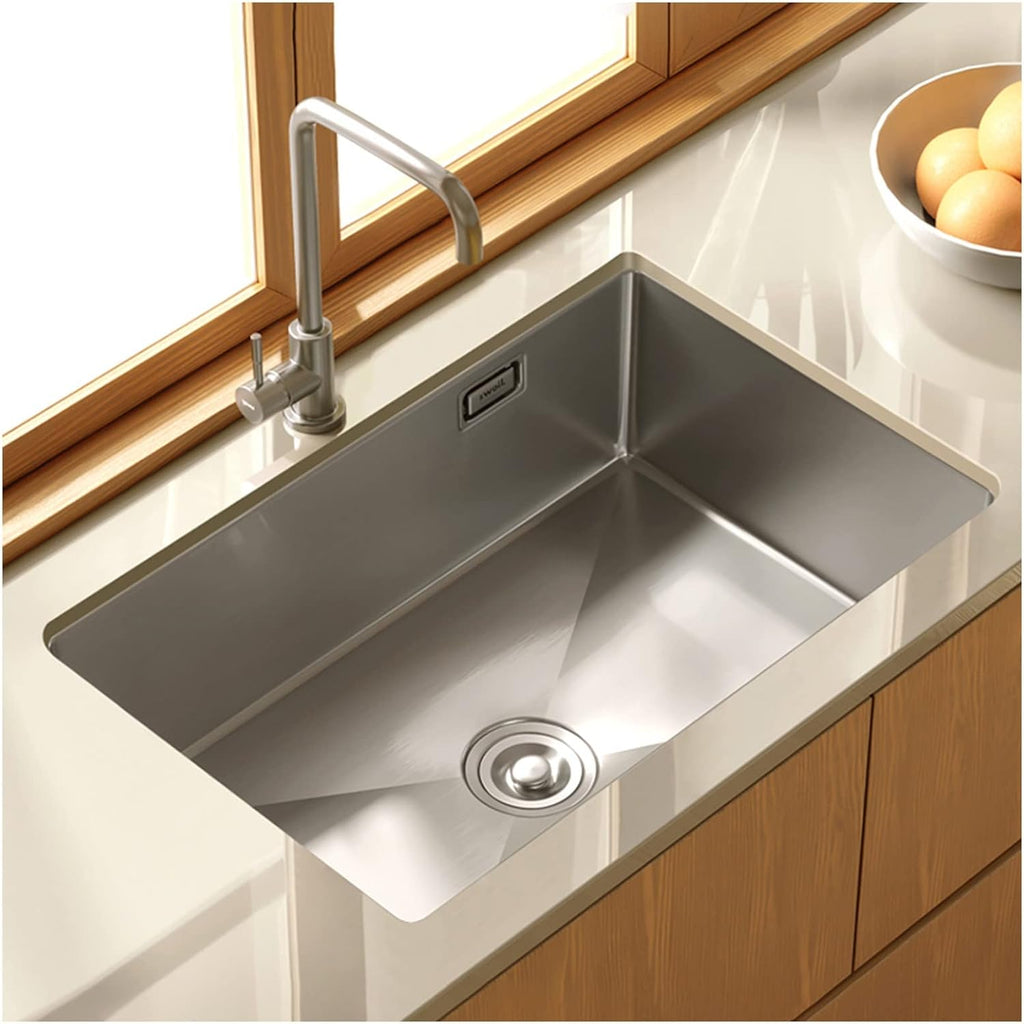 Square Brushed Single Bowl Prep Bar Sink 304 Stainless Steel Kitchen Sink with Faucet & Drain Assembly Drop in Or Undermount (Color : D-Have Faucet, Size : 75x45x21cm) (Ahave Faucet 68x45x21cm)