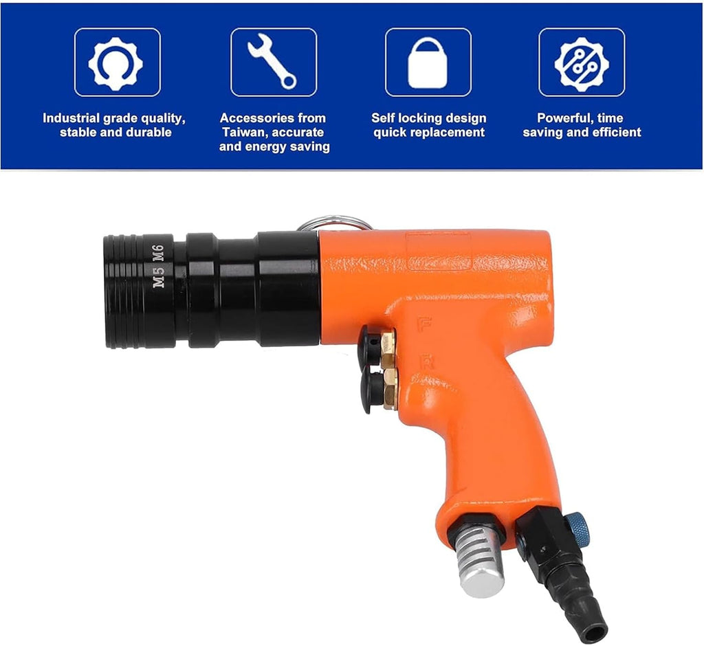Duty Rivnut Tool, Pneumatic Rivet Nut Gun, Set Pop Rivet Nut Tool with Speed Adjustable and M5-M6 Nuts, Strong Pulling Force, for Alloy Steel Construction Industrial Riveting Operations
