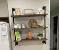 Industrial Pipe Wall Shelves with Real Wood Plank ,36 Inches Floating Shelves for Wall Farmhouse Book Shelves Dark Brown 3 Tier for Kitchen,Living Room Decor and Bar Shelving
