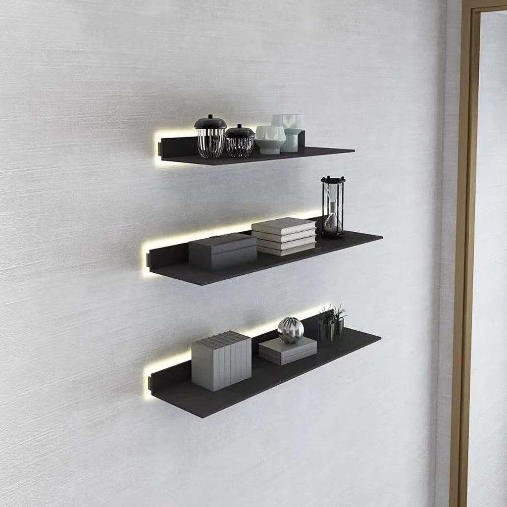 Illuminated Wall Shelf Built-in LED,Aluminum Alloy Display Stands,Floating Shelves Wall Mounted,Light Creative Metal Display Shelves for for Storage (Black 60cm/23.62in)