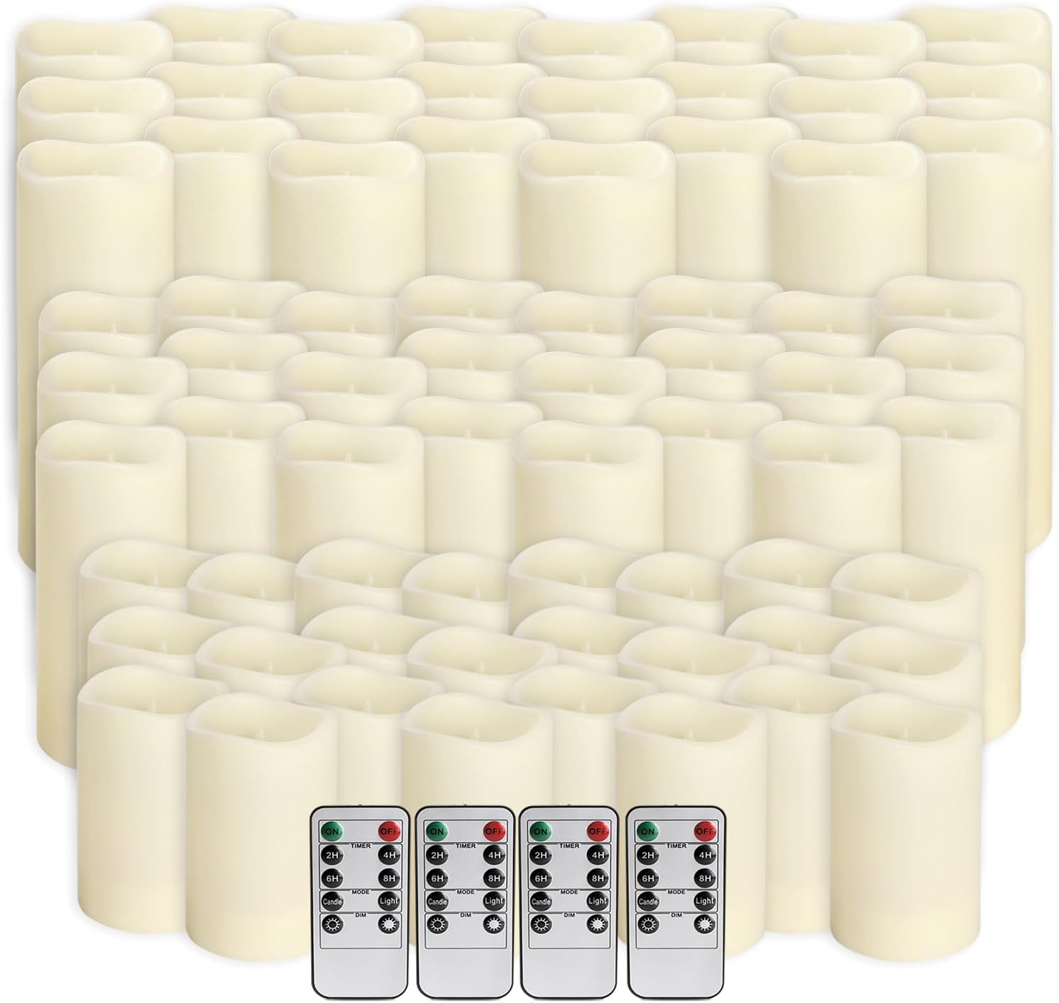 144-Pack LED Flameless Flickering Candles with Remote Control and 2/4/6/8 H Timer Led Pillar Candles of Wedding, Table, Halloween,Christmas Decorations and Special Occasions (Three Sizes)