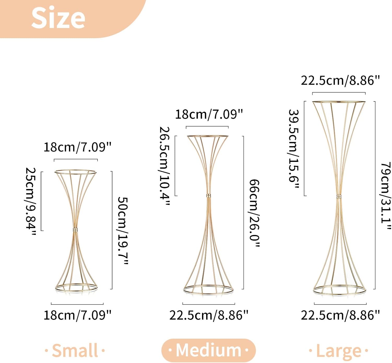 NUPTIO 10 Pcs Gold Trumpet Vase 26in Tall Metal Vase, Wedding Centerpieces for Tables, Artificial Arrangement Flower Stand for Anniversary Party Birthday Event Aisle Home Reception Decor