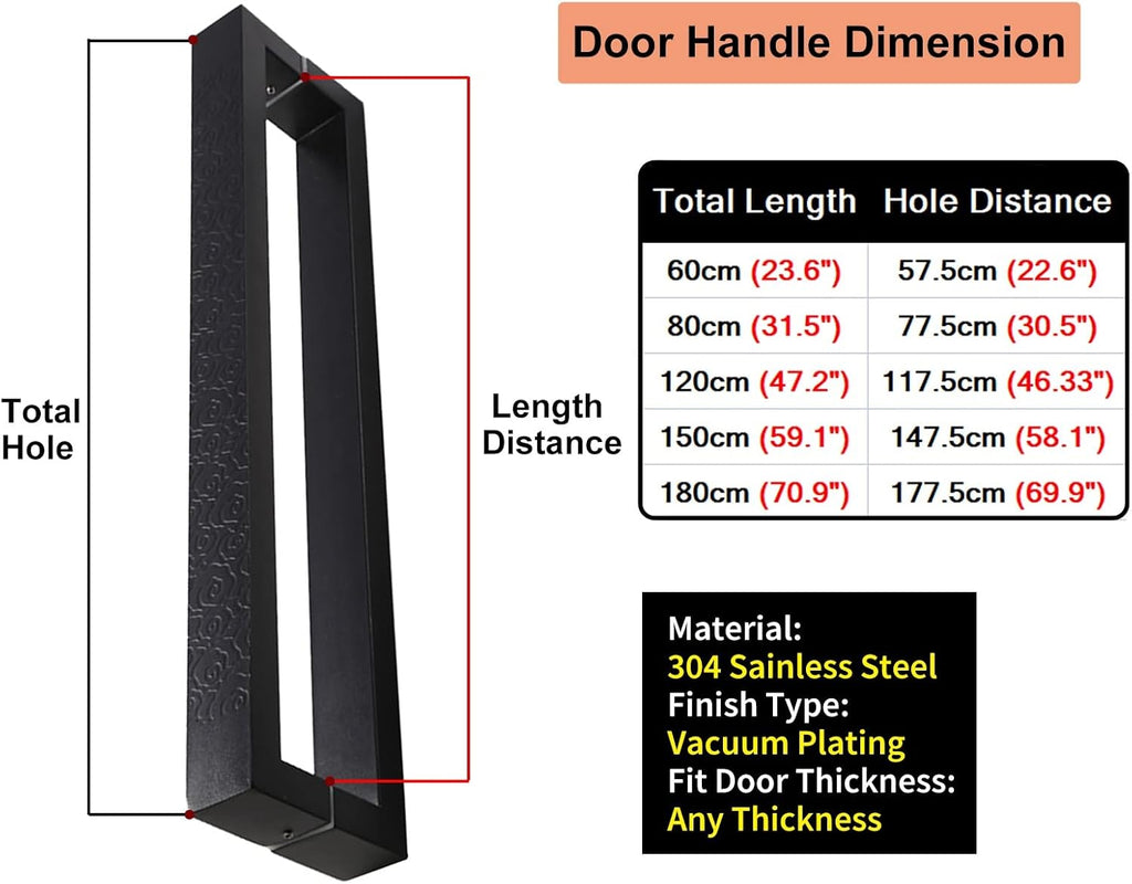Door Handle C Shape Industrial Barn Door Push Pull Handle for Entrance Entry Office Store Solid Door Handle Set with Install Fitting (Black-60cm/23.6