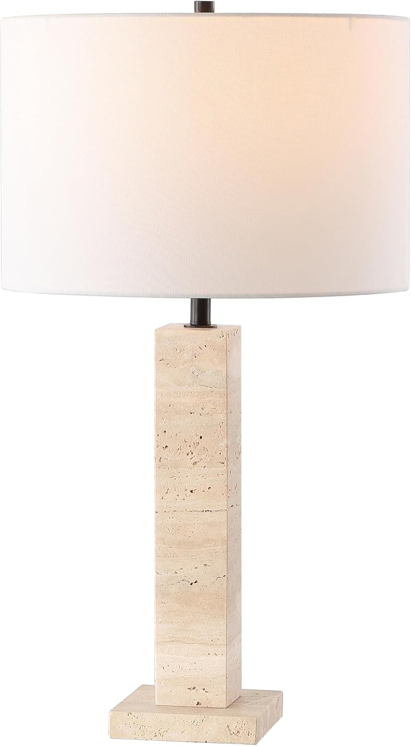 SAFAVIEH Couture Collection Hannabeth Travertine/Black 27-inch Dimmable Table Lamp for Bedroom Living Room Home Office Desk Nightstand