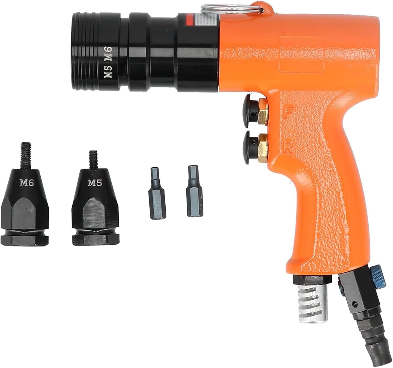 Duty Rivnut Tool, Pneumatic Rivet Nut Gun, Set Pop Rivet Nut Tool with Speed Adjustable and M5-M6 Nuts, Strong Pulling Force, for Alloy Steel Construction Industrial Riveting Operations