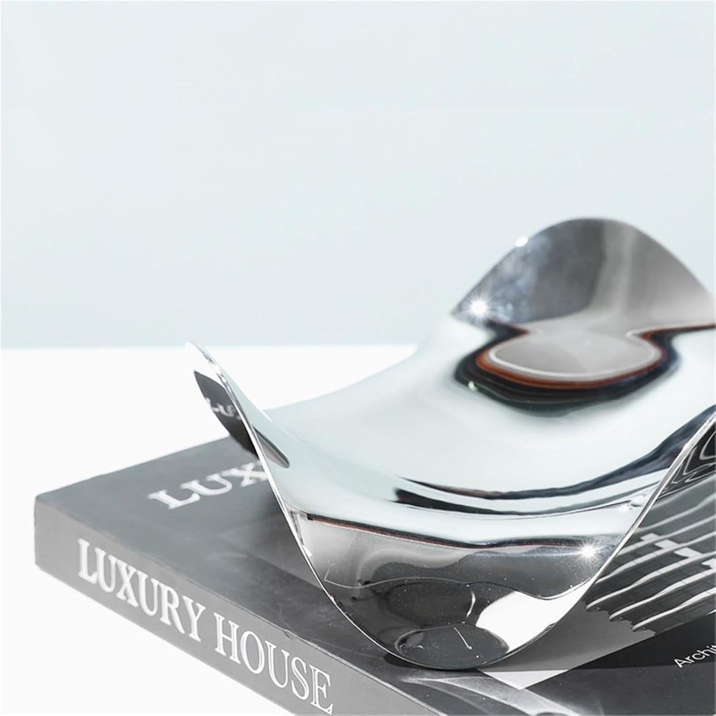 Wave Decoration Bowl Tray, Silver Stainless Steel Candy Dish - Creative Fruit Dessert Plate, Modern Home Table Decoration(Small)
