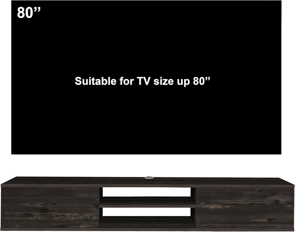 Black Floating TV Stand Under TV Shelf, Wall Mounted Shelf, Modern Floating Entertainment Center, 71' Large Storage Media Console Wall Unit for Living Room,Bedroom (Black Oak)