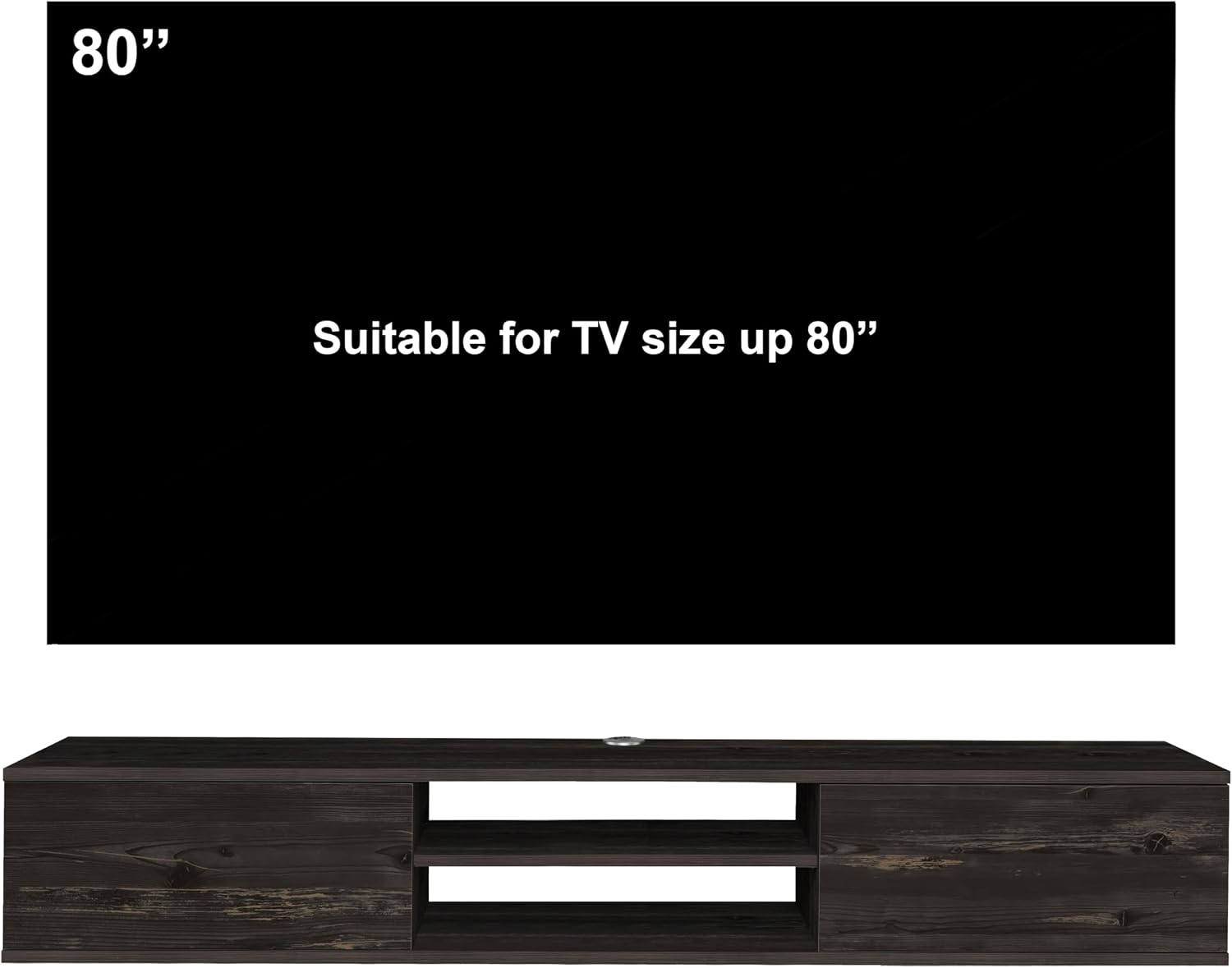 Black Floating TV Stand Under TV Shelf, Wall Mounted Shelf, Modern Floating Entertainment Center, 71' Large Storage Media Console Wall Unit for Living Room,Bedroom (Black Oak)