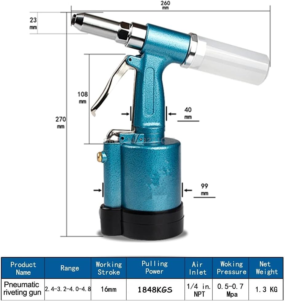 Pneumatic Blind Rivet Gun 2.4-4.8MM Heavy Duty Air Hydraulic Riveter-Professional Pop Pneumatic Riveting Gun Rivet Tool Accessories DIY