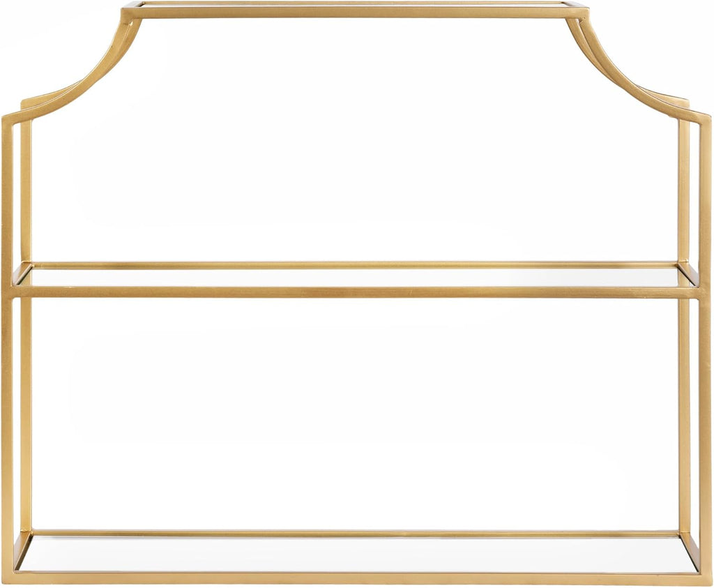 Kate and Laurel Ciel Modern Glam Wide Two-Tier Wall Shelf, 24 x 20, Gold, Tiered Bathroom Shelves for Over the Toilet Storage or Bedroom Makeup Organizer