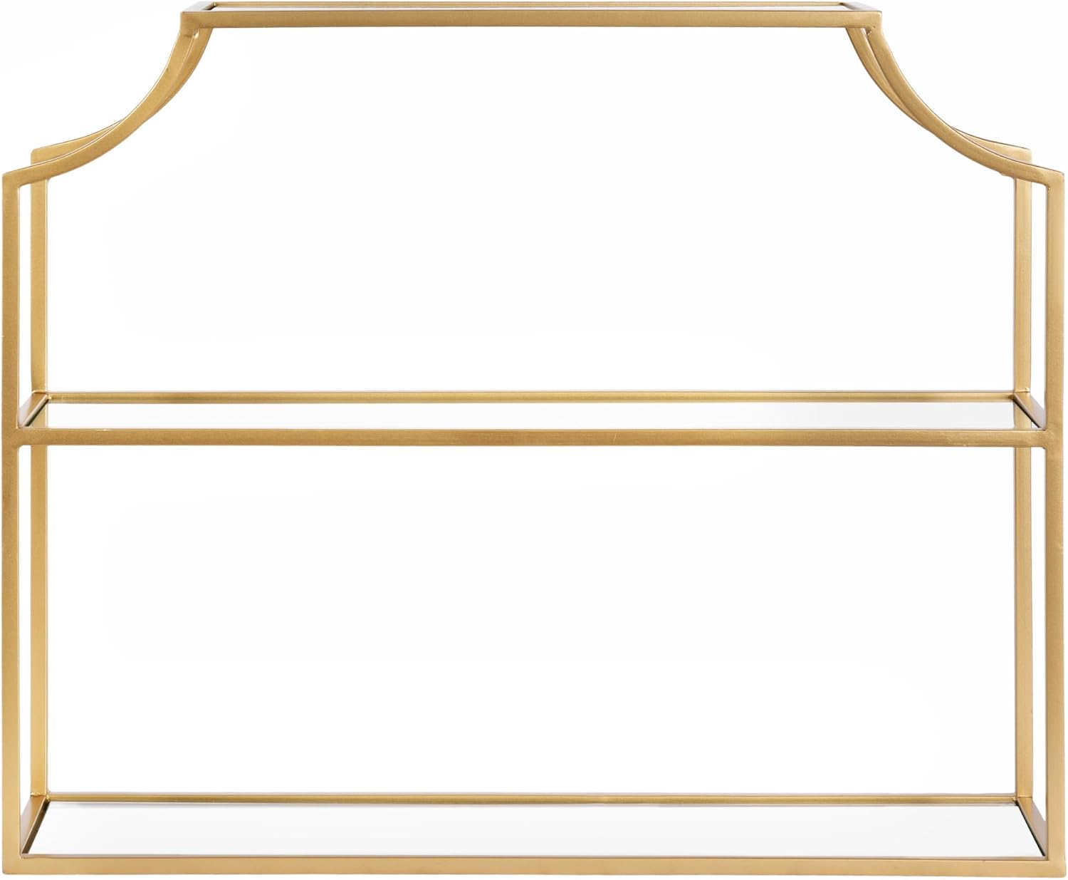 Kate and Laurel Ciel Modern Glam Wide Two-Tier Wall Shelf, 24 x 20, Gold, Tiered Bathroom Shelves for Over the Toilet Storage or Bedroom Makeup Organizer