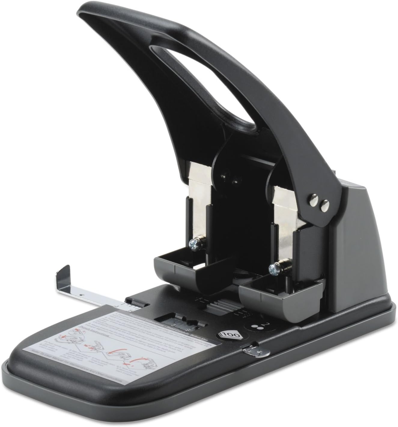 Swingline 2 Hole Punch, Hole Puncher, High Capacity, 100 Sheet Punch Capacity, Fixed Centers, Black (74190)