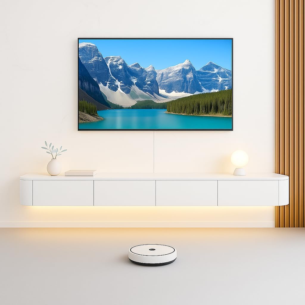 Floating TV Stand, 47-118 in Wall Mounted TV Cabinet,TV Stand with Door, Modern TV Media Console Center Large Storage TV Shelf for Living Room/Bedroom (White-Light, 55.1IN)