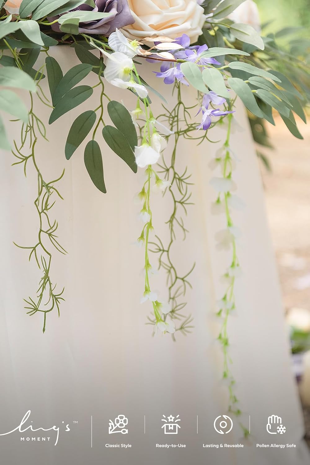 Ling's moment 9FT Flower Garland for Backdrop Decorations - Wedding Arch Flowers, Eucalyptus & Rose, Artificial Floral Garland for Mantel - Sweetheart Table Decor for Ceremony Reception, Lilac & Gold