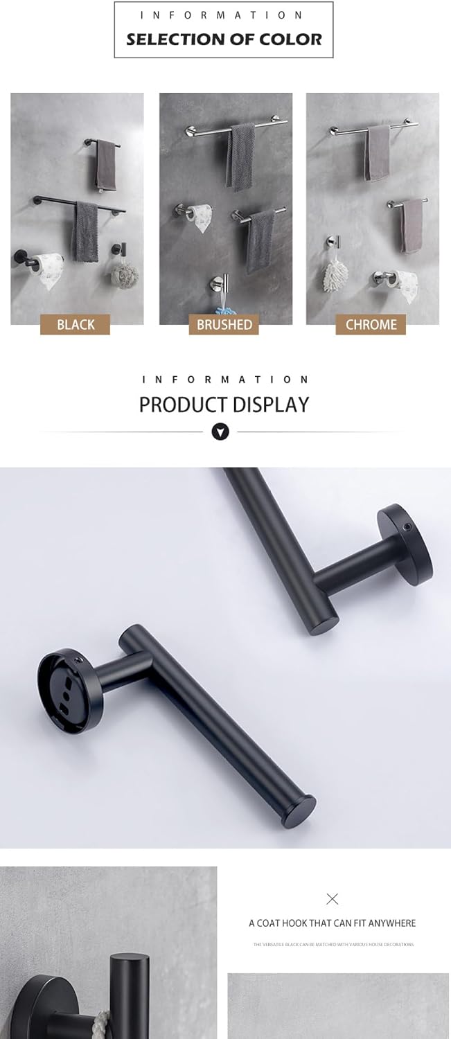 Stainless Steel Brushed Black Polished Chrome Towel Bar Paper Hanger Hanger Hook Towel Rack Bathroom Accessories,Bathroom Set,BG