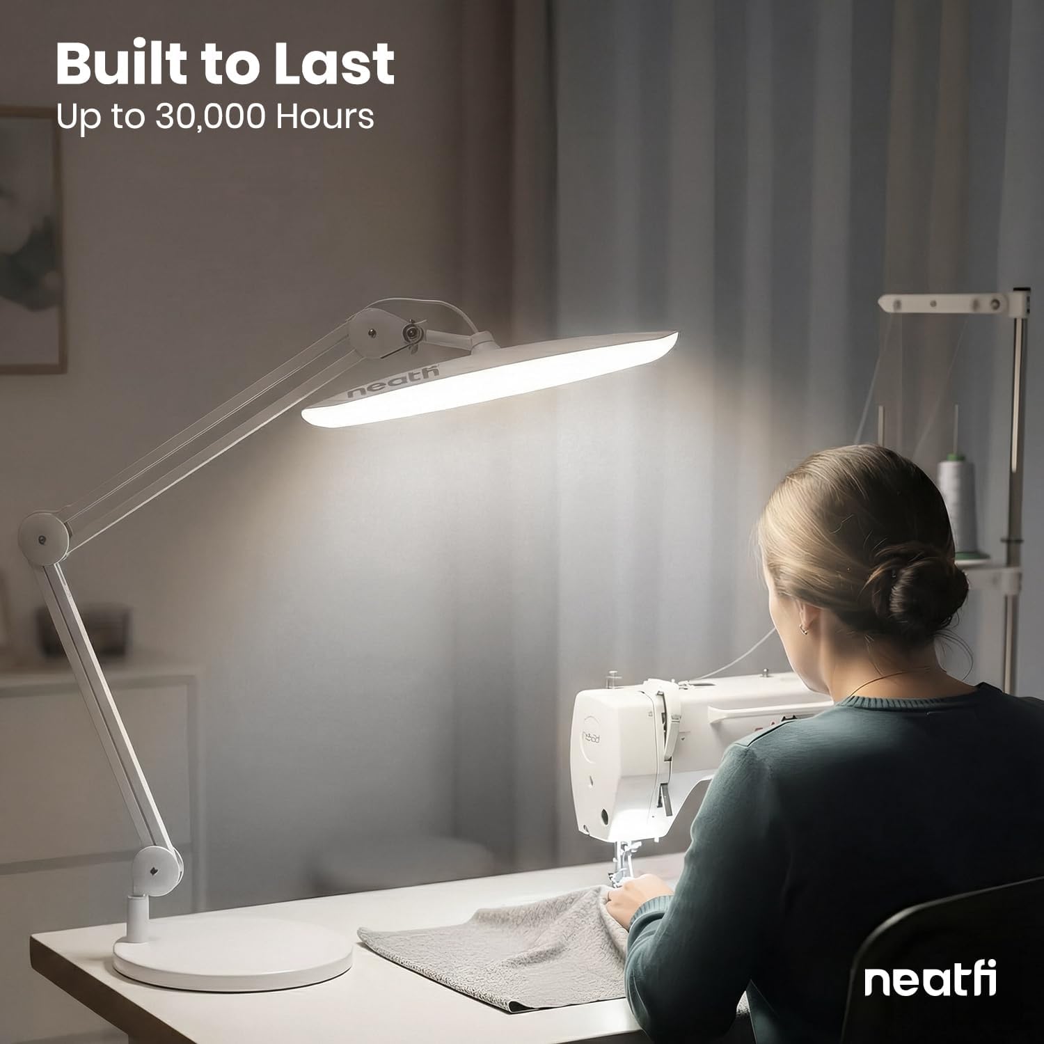 Neatfi XL 2200 Lumens 24W LED Desk Lamp - 4-Level Dimmable Task Light | Home Office, Crafts & Workbench | 20-Inch Wide Head (White, Non-CCT with Base)