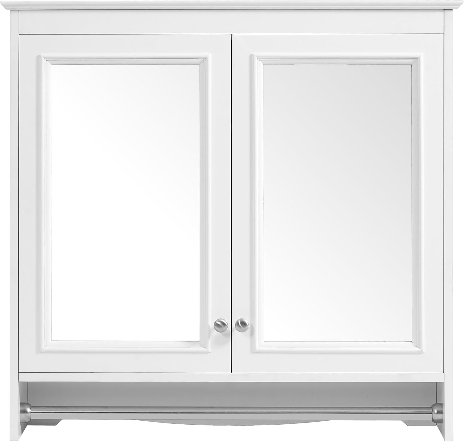 Merax 3-in-1 Bathroom Mirror Cabinet with Adjustable Shelves, Soft Close Doors & Towel Bar, 30' Wall Mounted Medicine Cabinet with High-Definition Mirror, Versatile Storage for Vanity, Bedroom, White