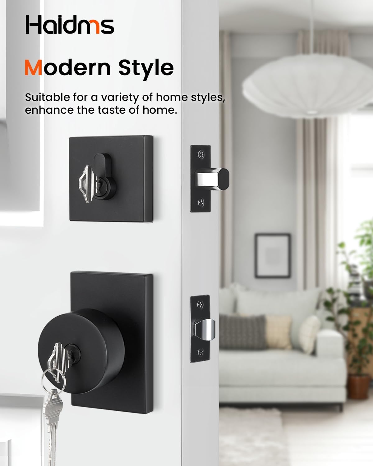 Haidms Black Door Knob with Deadbolt, Zinc Alloy Matte Black Exterior Door Lock Set, Heavy Duty Front Door Knob and Deadbolt Set with Lock and Key, Reversible Modern Secure Entry Hardware (2 Pack)