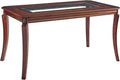 Rectangular Glass Dining Table 59' with Cherry Veneer Frame and Solid Wood Legs, for 4-6 People Tempered Glass Tabletop for Dining Room or Kitchen,Easy Assemble, Cherry Brown, CZ-A1168-GT