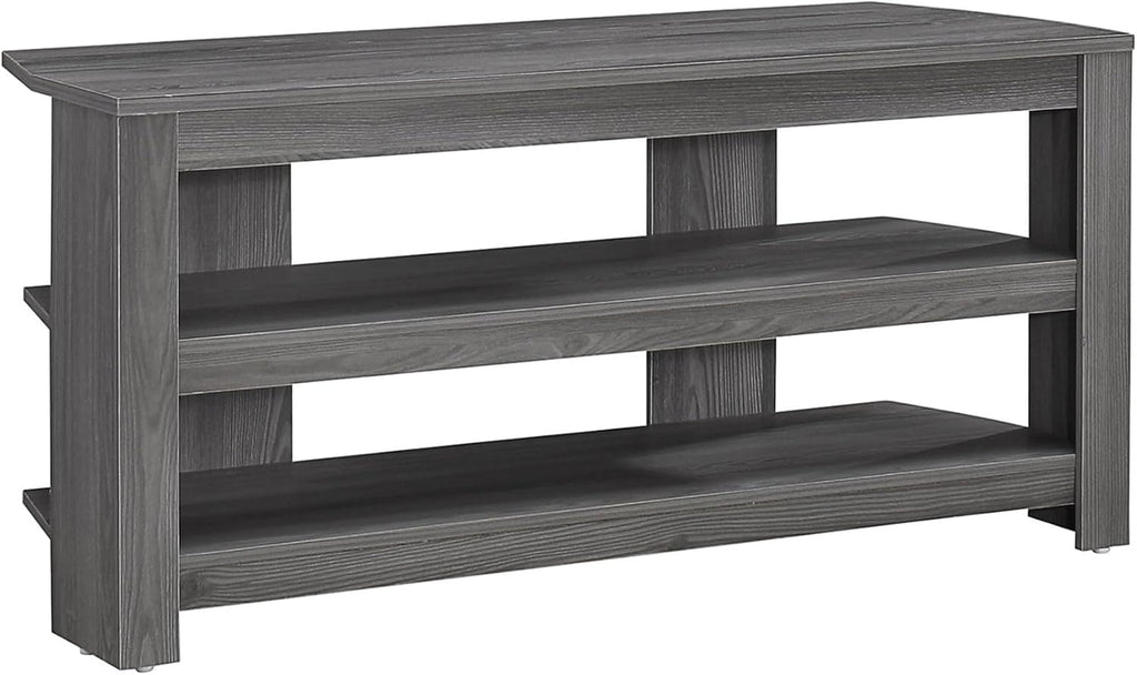 Pemberly Row 42' Contemporary Open Corner TV Stand Console, Gray Finish, Wood Construction, Space-Saving Design with Fixed Open Shelves, Fits up to 42' Flat Screen TV for Living Room or Bedroom