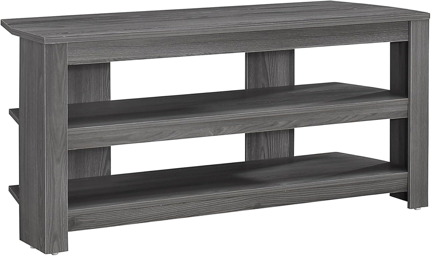 Pemberly Row 42' Contemporary Open Corner TV Stand Console, Gray Finish, Wood Construction, Space-Saving Design with Fixed Open Shelves, Fits up to 42' Flat Screen TV for Living Room or Bedroom