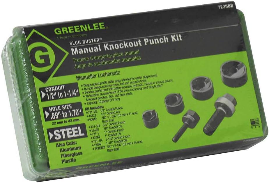 Greenlee 7235BB Slug-Buster 1/2' - 1-1/4' Manual Knockout Set for Use With KRW-1 High-Leverage Ratchet Wrench, Hole Punching Knockout Kit