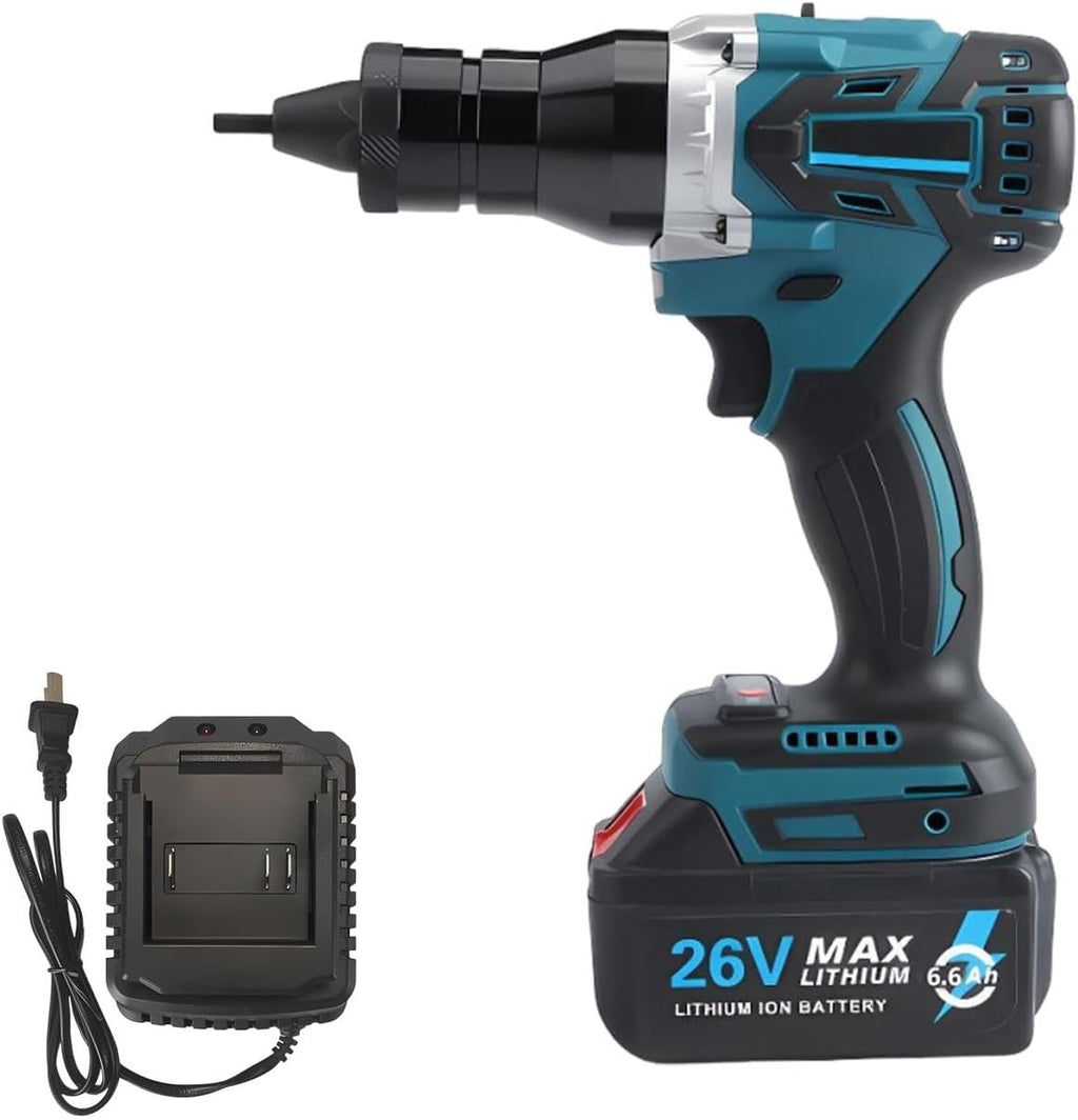 Brushless Cordless Brushless Rivet Nut Tool Kit, Automatic Riveting Rivet Gun with 6600mah Battery, Insert Installation Tool for M3–m12 Rivet Nuts(6.6Ah)