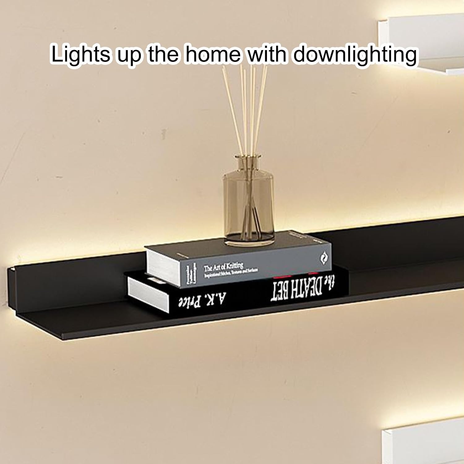 Floating Shelves Wall Mounted, Light-Emitting Shelves LED Light Wall Shelves Doesn't Take Up Wall Space Shelves Can Hold A Lot of Items (Color : Noir, Size : 60x20x6cm)