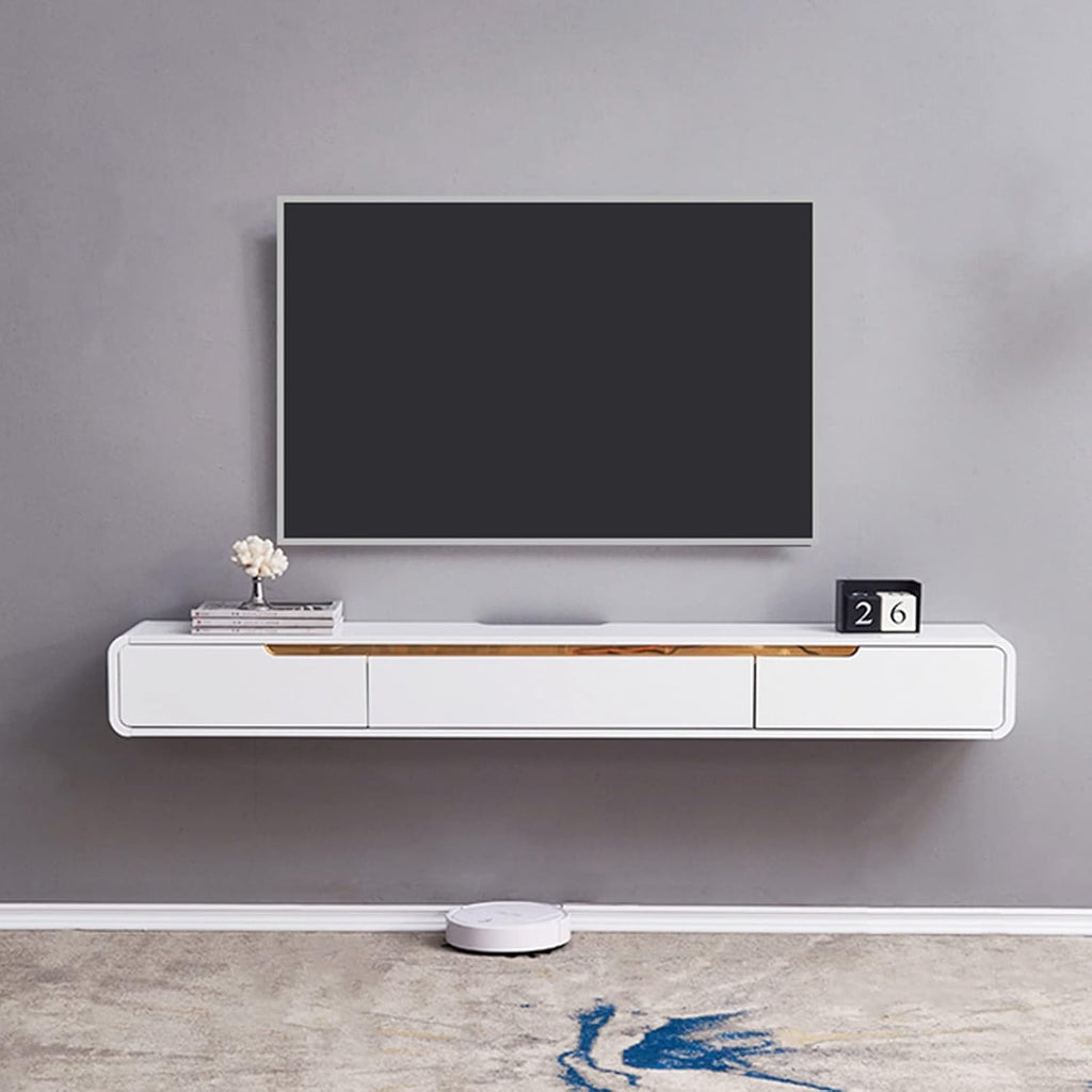 FPIGSHS Wall Mounted Media Console with 2 Drawers Solid Wood Floating TV Stand Hanging TV Shelf Entertainment Center TV Cabinet, for Home Office (D, 47.2 inches)