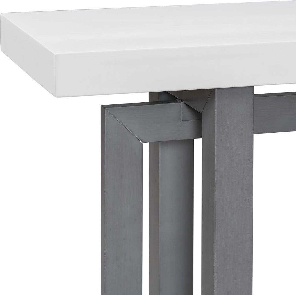 Merax Wood Entryway Console Table, Modern Line Frame with Industrial Concrete Top, for Living Room/Hallway/Foyer, White and Grey