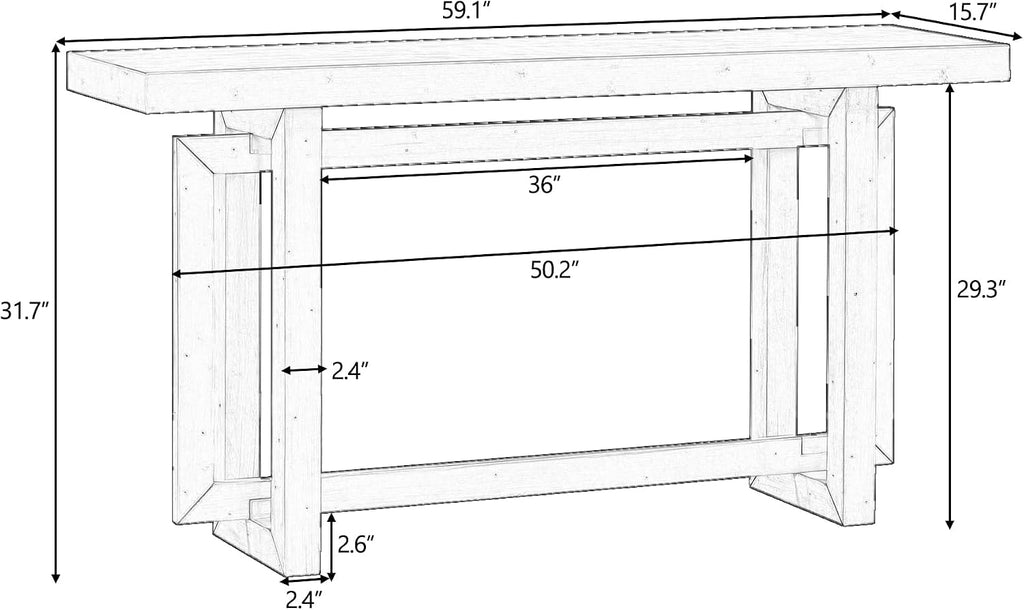 Merax Wood Entryway Console Table, Modern Line Frame with Industrial Concrete Top, for Living Room/Hallway/Foyer, White