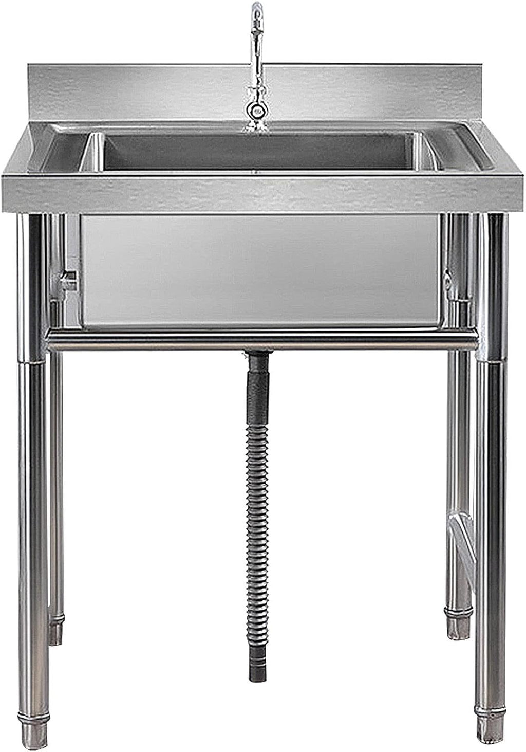 Commercial Kitchen Sink, 304 Stainless Steel Single Bowl Sink, Free Standing Prep & Utility Sink, Washing Hand Basin for Restaurant, Laundry, Garden, Outdoor