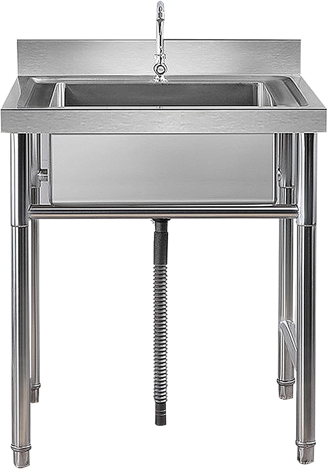 Commercial Kitchen Sink, 304 Stainless Steel Single Bowl Sink, Free Standing Prep & Utility Sink, Washing Hand Basin for Restaurant, Laundry, Garden, Outdoor